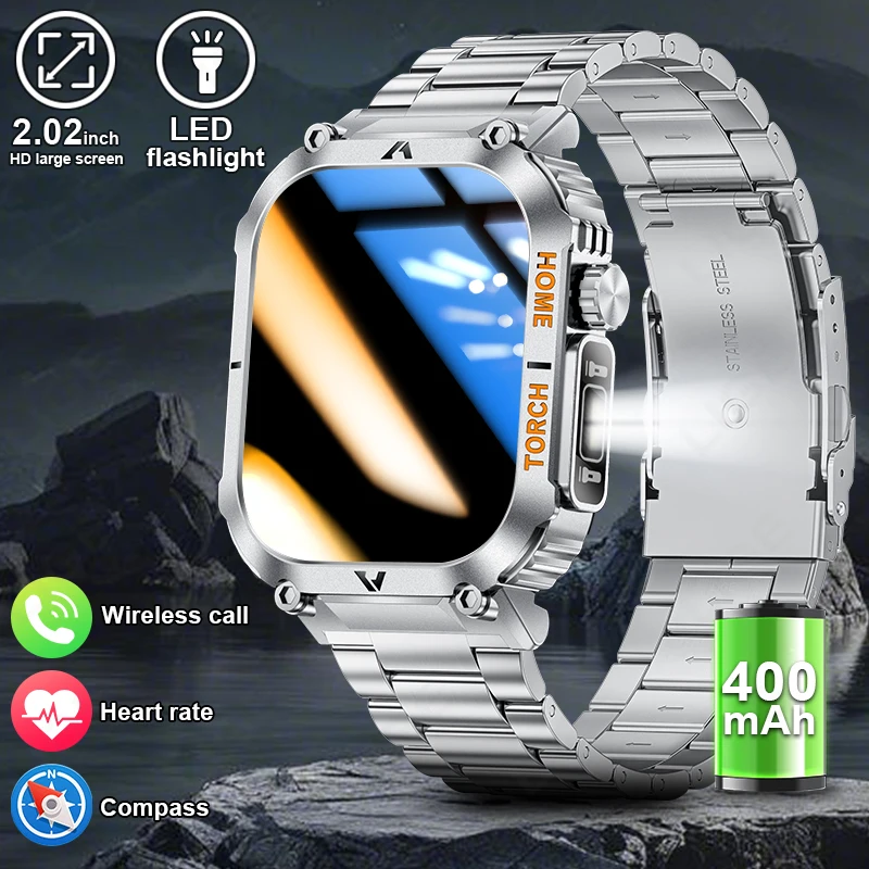 LIGE Men Smart Watch Flashlight Compass Fitness Watches 3ATM Waterproof Military Health Monitor Bluetooth Call Smartwatch 2024