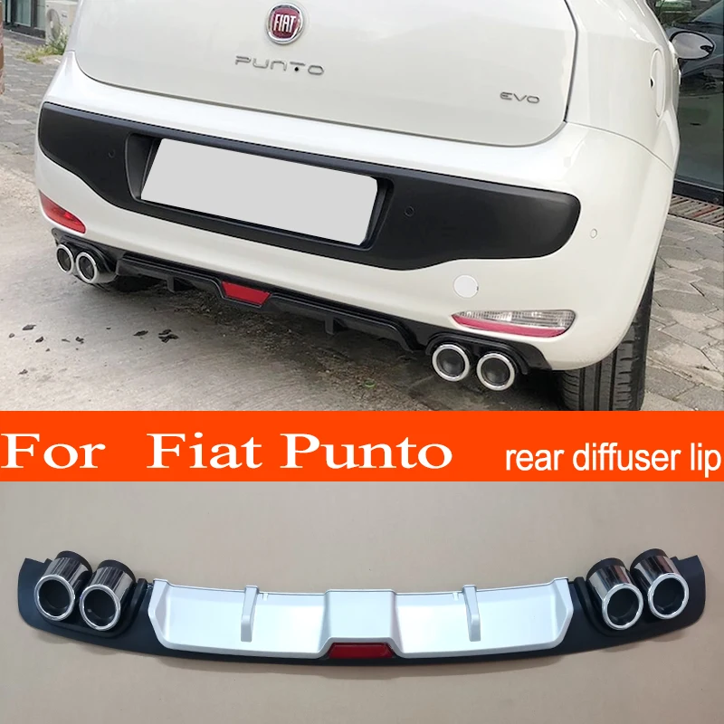 Punto ABS พลาสติกเงิน/สีดำรถกันชนด้านหลังด้านหลัง Diffuser สปอยเลอร์ Lip สำหรับ Fiat Punto