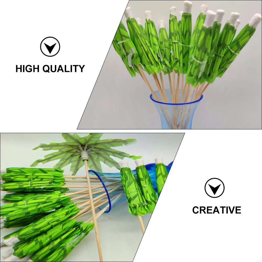

40 Pcs Fruit Decorations Palm Tree Cocktail Toppers Party Supplies Green Parasols Stick Tropical Umbrella Picks