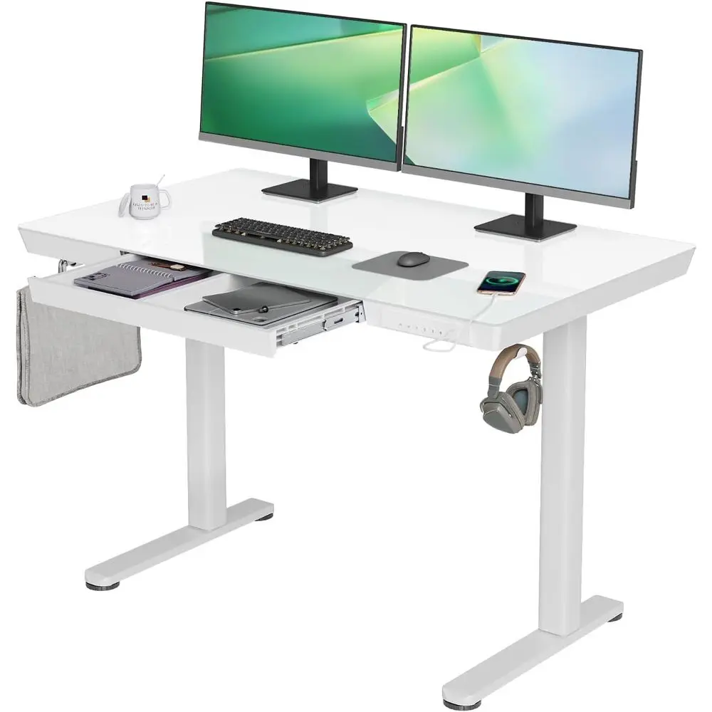 

Electric Height-Adjustable Standing Desk, 48x24 Inches, USB Ports, White for Home Office
