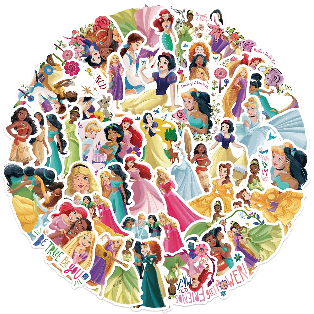 50 Stück gemischte Disney-Prinzessinnen-Cartoon-Aufkleber, Kawaii-Ariel, Schneewittchen, Belle, wasserfeste Graffiti-Aufkleber für Tagebücher, Laptops und Handys