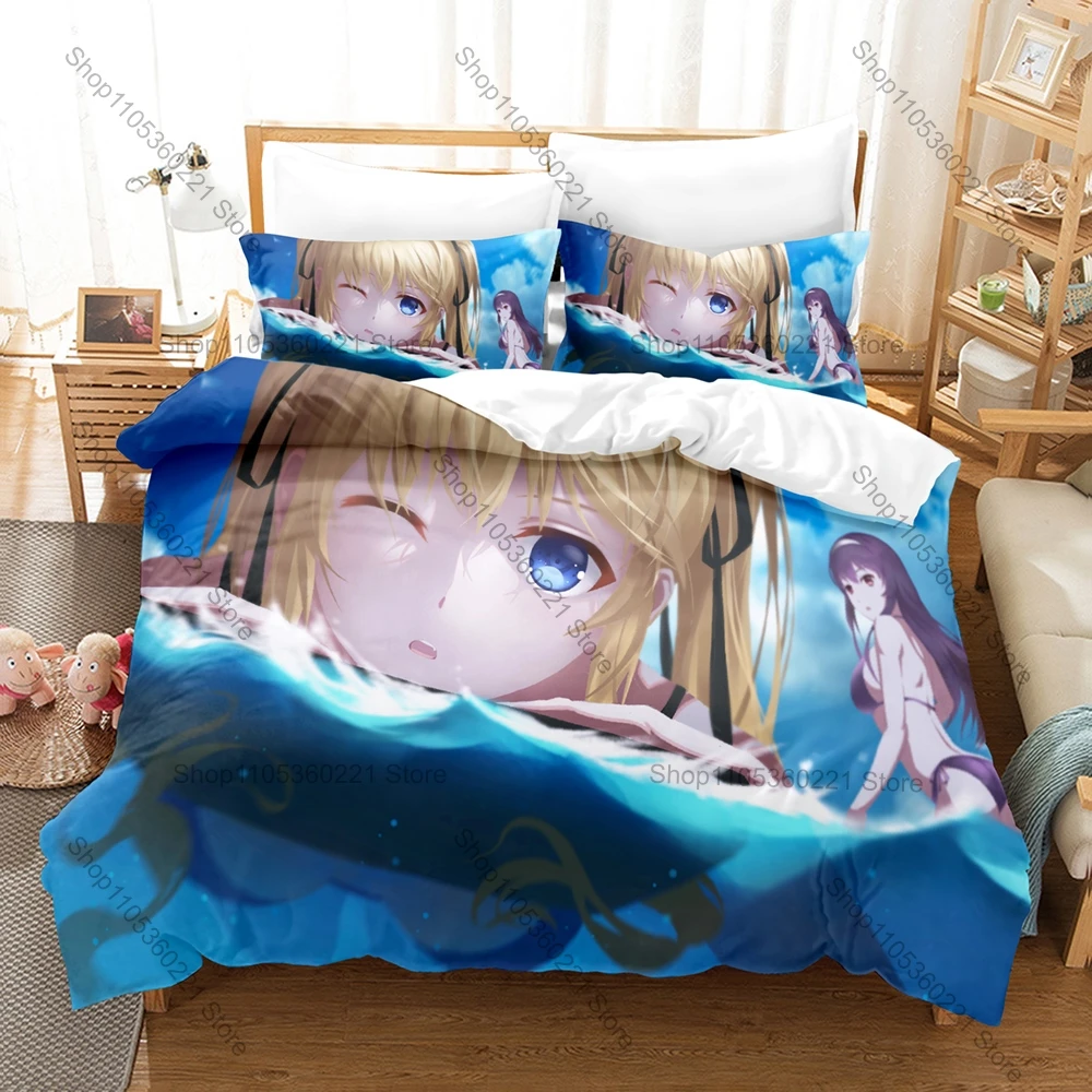 Megumi & Eriri & Utaha Bedding Set 3Pcs Saekano Character Pattern Comfort Bed Linen For Anime Fans Duvet Cover Pillowcase Decor