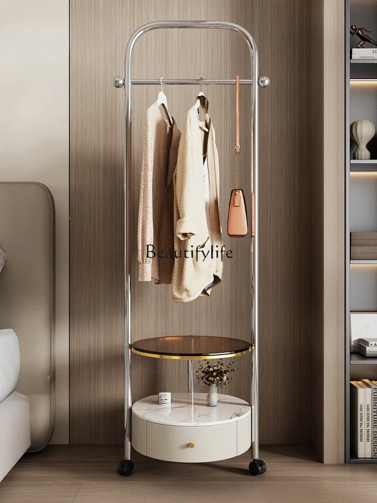 

Modern light luxury solid wood coat rack bedside table integrated floor removable stainless steel rack