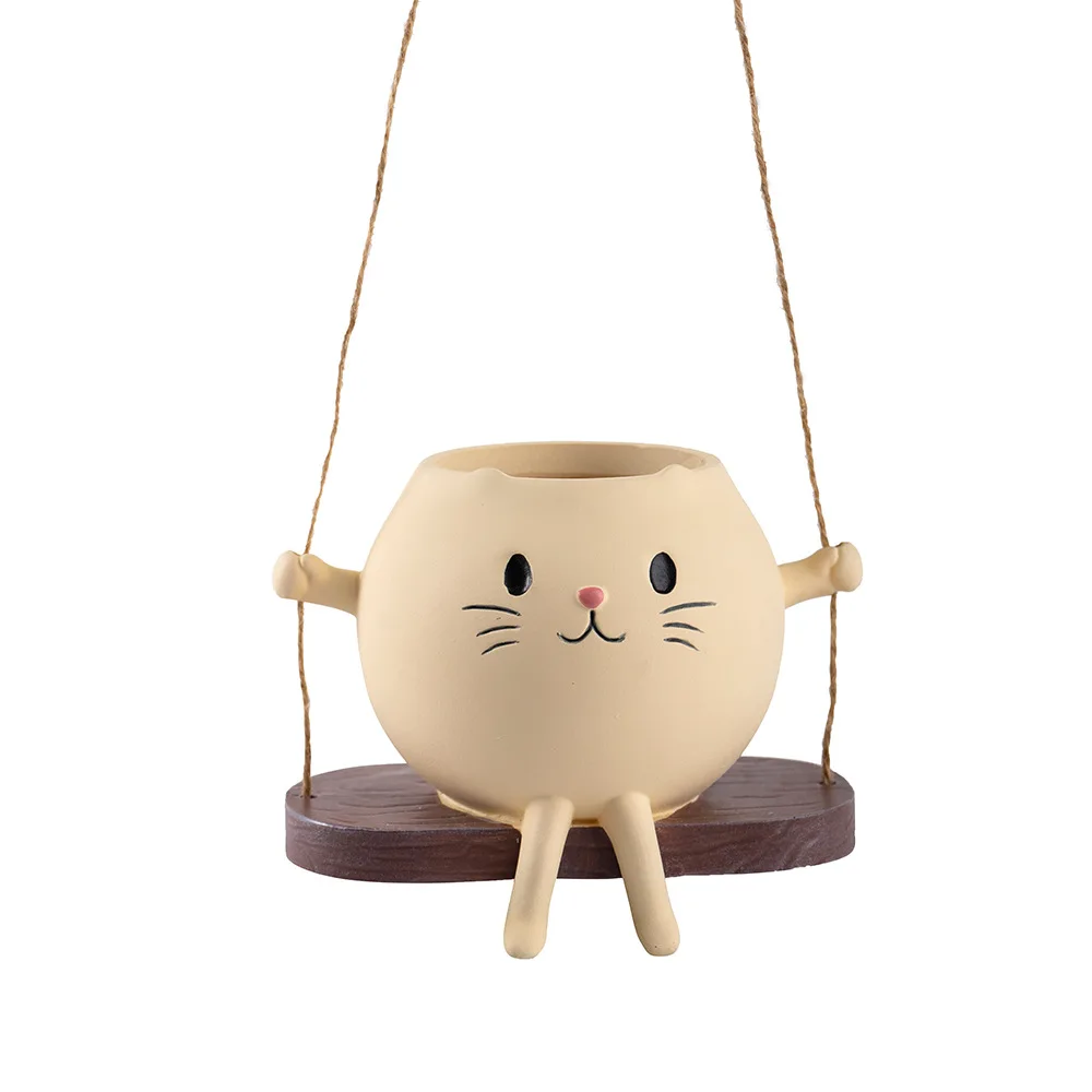 Resin Cat Swing Decor‌ – Cute Garden Plant Pot Topper, Outdoor Patio & Balcony Accent for Cat Lovers