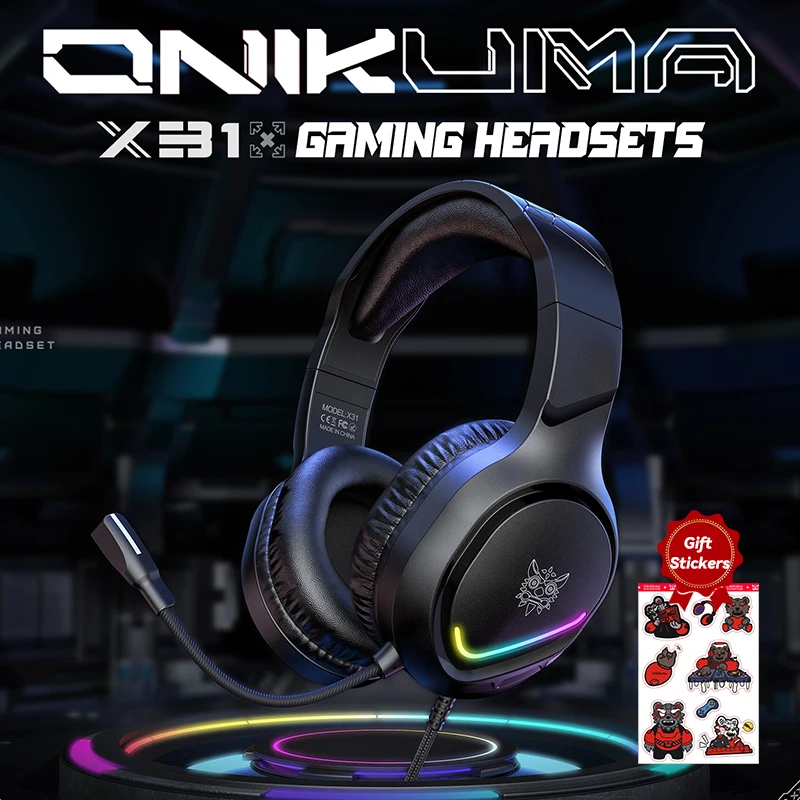 ONIKUMA X31 Wired Gaming Headset Noise Cancelling Headphones Music Earphones Suitable For Computer Laptop With RGB Lighting Mic