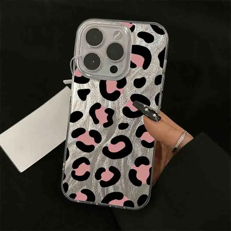 Exquisite Pink Leopard Print Phone Case For iPhone15 14 13 12 11Pro Max XR XS MAX 78Plus MINI Y2K Girl Cute Anti Fall Back Cover