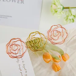 Nuovo colore fiore rosa graffetta metallo all'ingrosso fai da te fiore pianificatore forniture di cancelleria segnalibro clip di carta a forma di regalo pin
