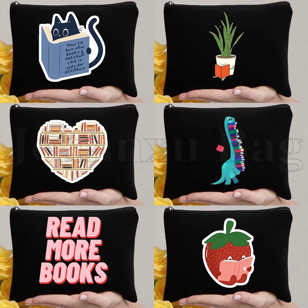 

Funny Read Books Cute Floral Reading Lover Heart Cat Reader Gifts Lipstick Cosmetic Makeup Toilet Bags Pencil Case Zipper Pouch