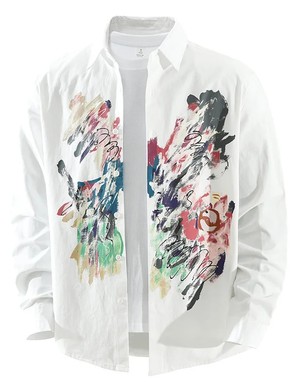 

Мужская повседневная хлопковая рубашка с длинным рукавом и принтом, свободного кроя, модная, универсальная, на пуговицах, из чистого хлопка, с воротником