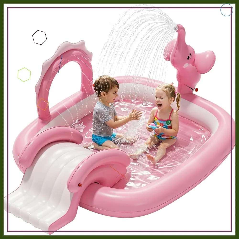 

Inflatable Kids Pool with Slide and Sprinkler, 72x64x37in Play Center for Garden & Backyard, Birthday Gift for Ages 1+ (Pink)