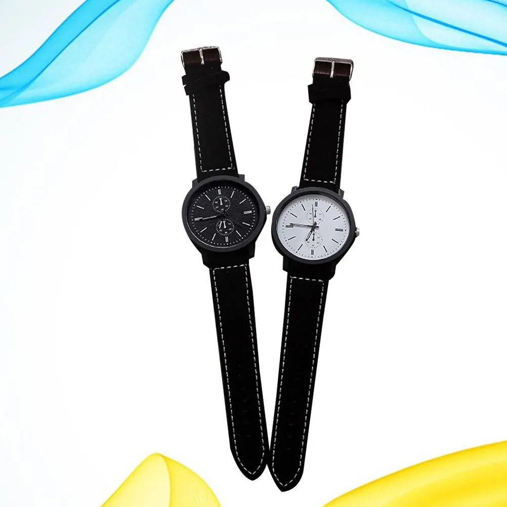 2Pcs Large Dial Couple Watch Fashion Quartz Wrist Watch Adjustable Band Stylish Valentine's Gift for Students Lovers Black White