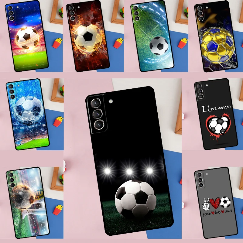 Fire Football Soccer Ball Cover For Samsung Galaxy S21 FE S20 FE S22 S23 Ultra Note 20 Note 10 Plus S9 S10 S22 S23 Plus Case