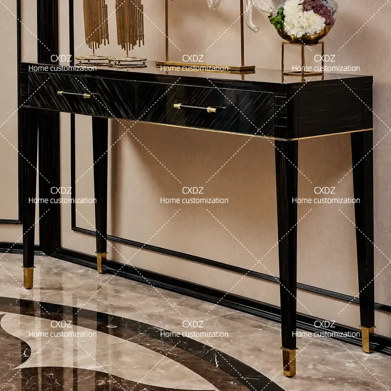 Light Luxury Solid Wood Entrance Cabinet Modern Hallway Console Table with Drawer Decorative Storage Cabinet Neoclassical