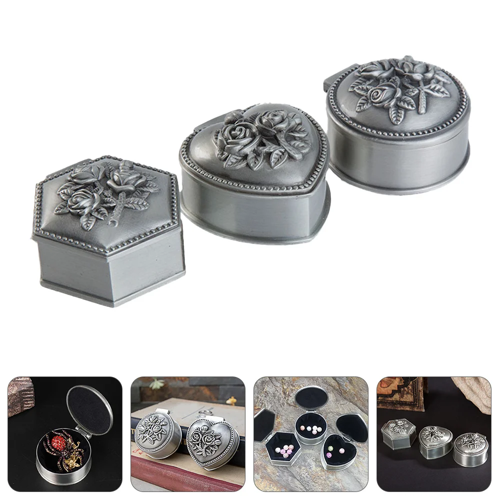 3Pcs Vintage Jewelry Boxes Compact Rings Storage Cases Jewelry Gift Storage Organizer Durable Craftsmanship Portable Trinket