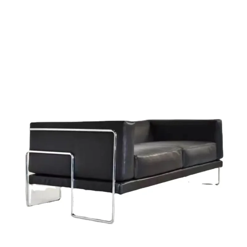 

Black light luxury stainless steel leather sofa wabi sabi designer furniture
