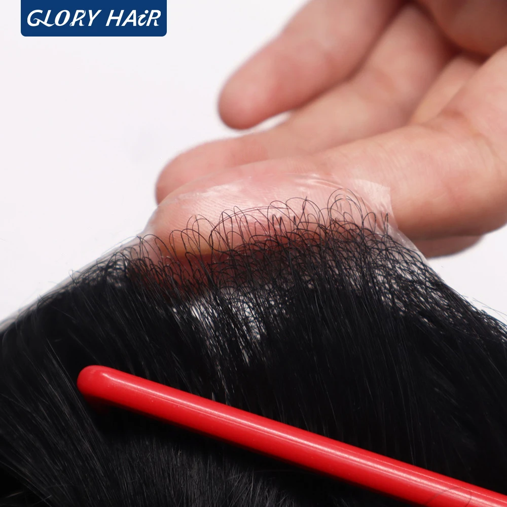 NG - 0.03-0.04mm Men Toupee Super Thin Skin Human Hair System 90% Density Natural Hair Unit