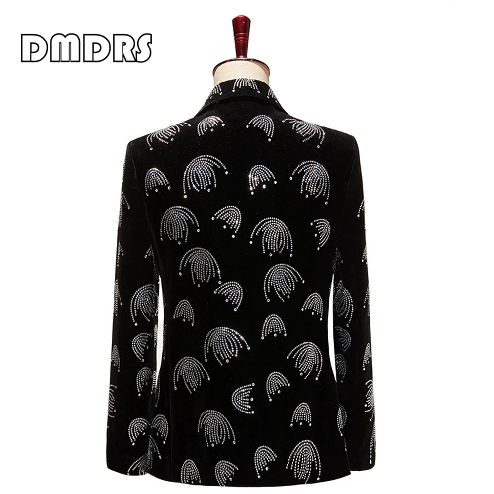 Luxury Men's Suit Blazer with Rhinestones, Fashionable One Button Costume Suit Jacket, Plus Size Real Images Suits