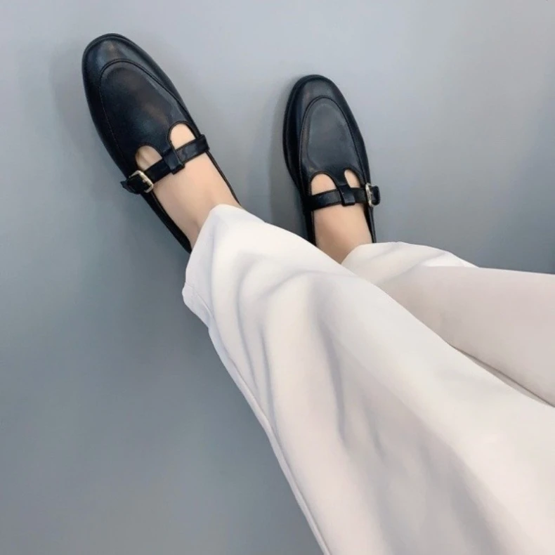 

2024 Spring New British Sheepskin Mary Jane Slip-On Retro Flat Shoes Women's Round Toe Low Heel Loafers