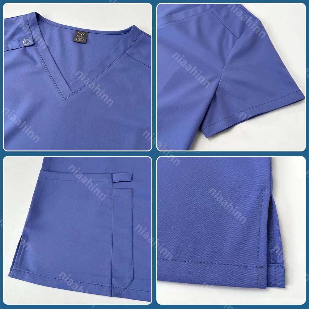 Niaahinn-uniforme de enfermería para mujer, traje de manga corta con cuello en V, conjunto de Spa Multicolor, ropa de trabajo médica para el cuidado de mascotas