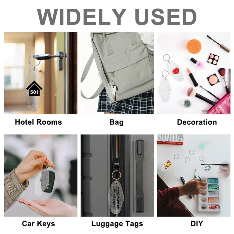 

ABKJ-50Pcs Blank Motel Keychain Bulk With Rings,Clear With Glitter Hotel Keychains Key Tag For Vinyl DIY Crafts And Luggage