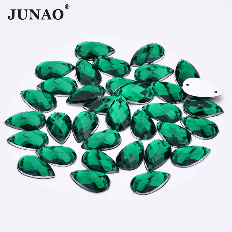 JUNAO 13*18mm 18*25mm Red Crystals Sewing Drops Rhinestone Flatback Non Hotfix Acryl Gems Applique For DIY Clothes Crafts