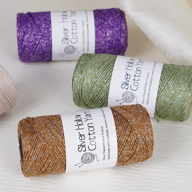 125g 2mm Silver Wire Round Stranded Colored Cotton Hand DIY Woven Medium Thick Hollow Cotton Crochet Hemp Thread hat