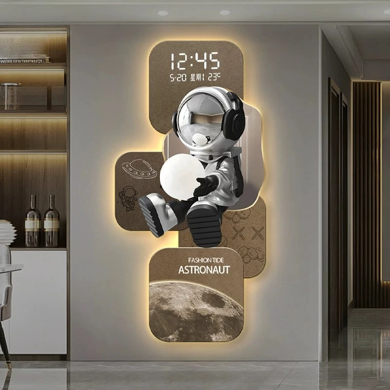 Astronaut Electronic Wall Clock Living Room Entrance 3D Decorative Painting Watch Bedroom Children's Room LED Clock Home Decor