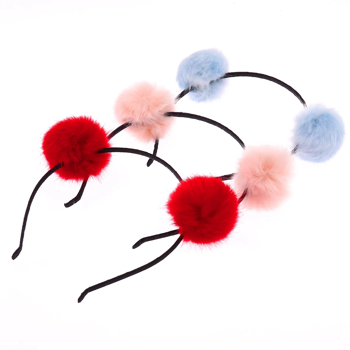 

FRCOLOR 3pcs Fuzzy Ball Cat Ear Headband Lovely Headband Headwear Accessory for Kids Children (Sky Blue Pink and Red)