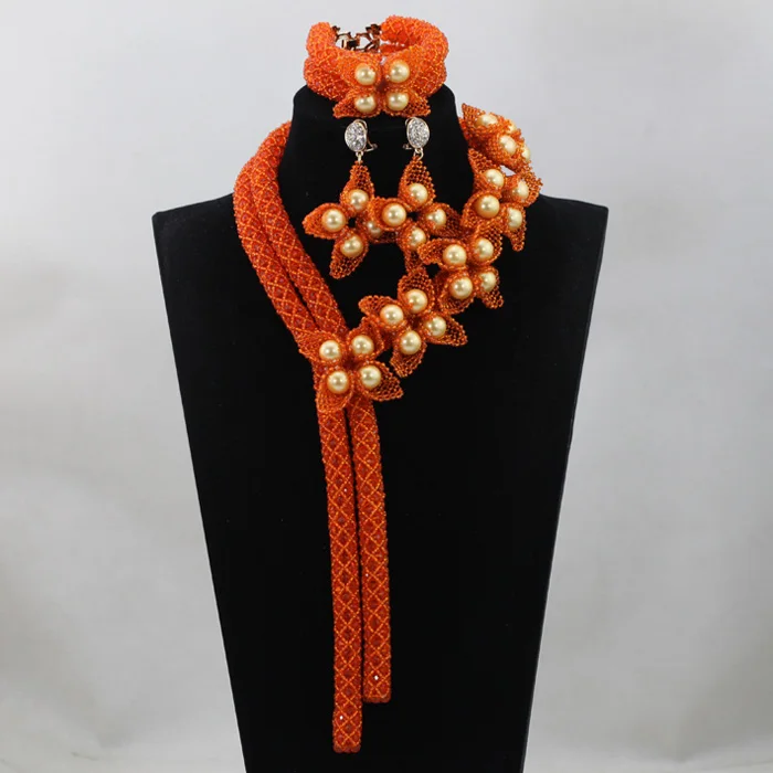 

Trendy Chunky Costume Women Jewelry Sets African Wedding Jewelry Sets for Brides Flower Bib Necklace Earrings Set ABH514