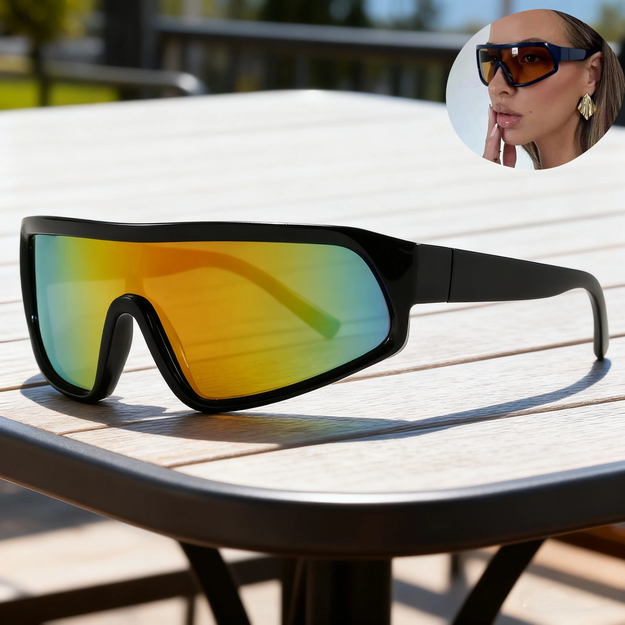 New Personalized One-piece Cycling Sports Women's Sunglasses Outdoor Neutral Street Photography UV400 Sunscreen Glasses