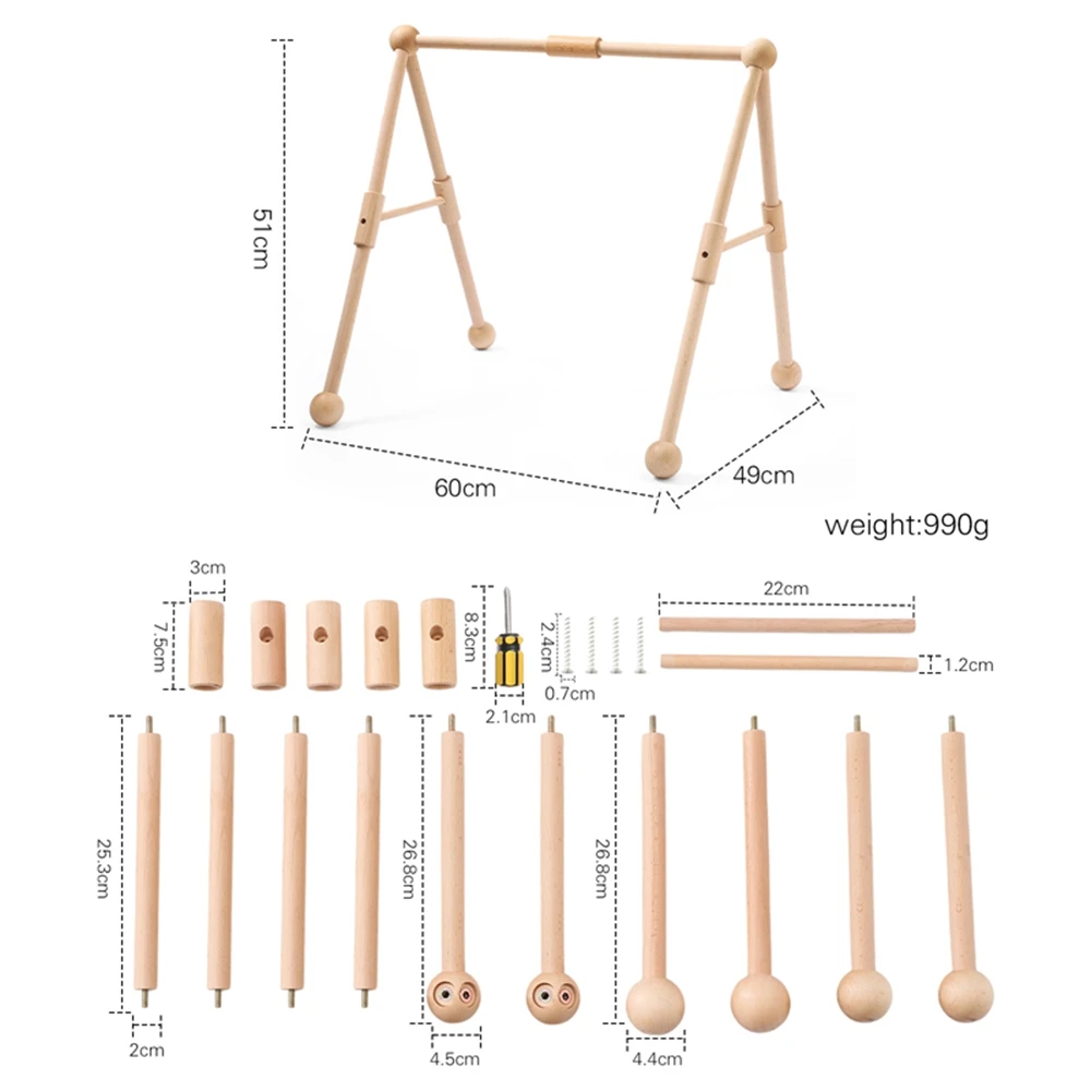 1set Baby Wooden Rattle Toys Play Gym Mobile Hanging Sensory Toys Foldable Play Gym Frame Activity Gym Baby Room Decorations Toy