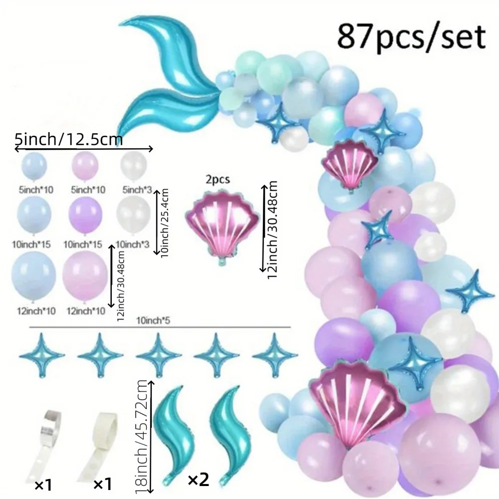 87PCS mořská panna themed scéna ozdoba, léto večírek ozdoba, svatební ozdoba, narozeniny a sladké oslava