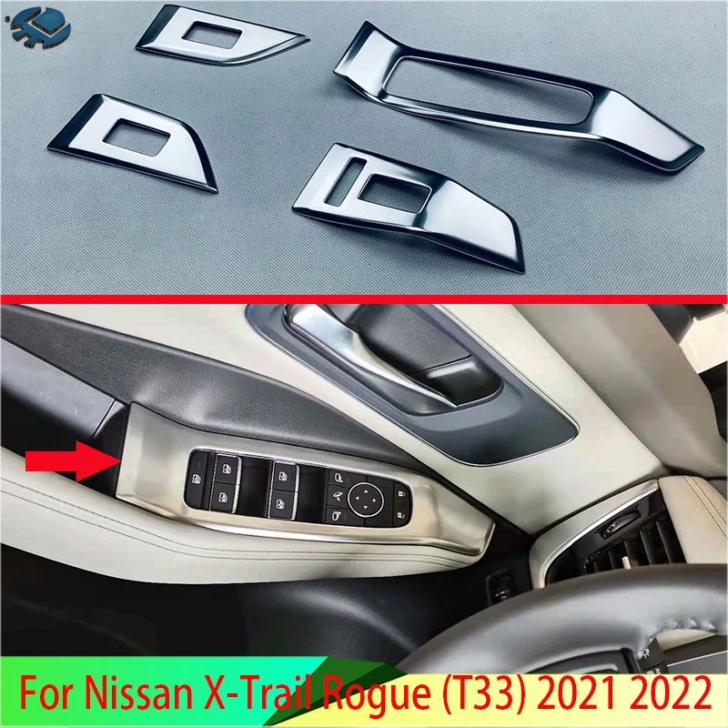 

For Nissan X-Trail Rogue (T33) 2021 2022 Stainless Steel Door Window Armrest Cover Switch Panel Trim Suitable For US Version