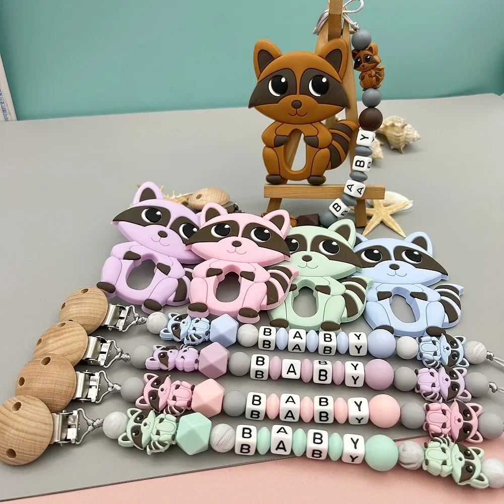 Custom English Russian Letter Name Silicones Quirrel Pacifier Clip Chain Teether Pendant for Baby Pacifier Kawaii Teether Gift