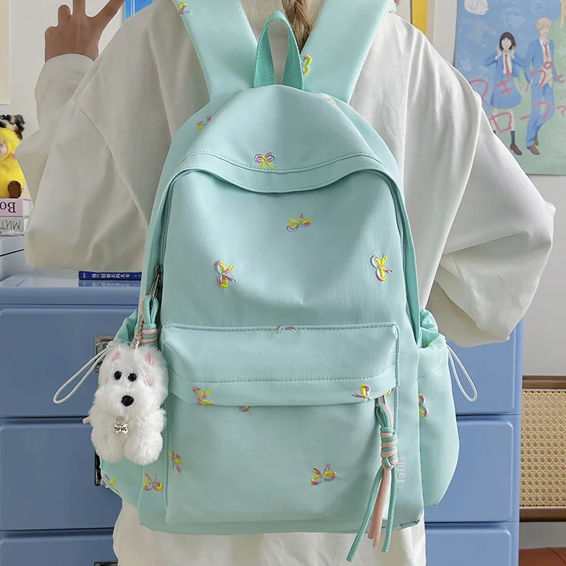 College Style Embroidery Thread Bow Lightweight and Simple Middle and High School Student Backpack Backpack for Women