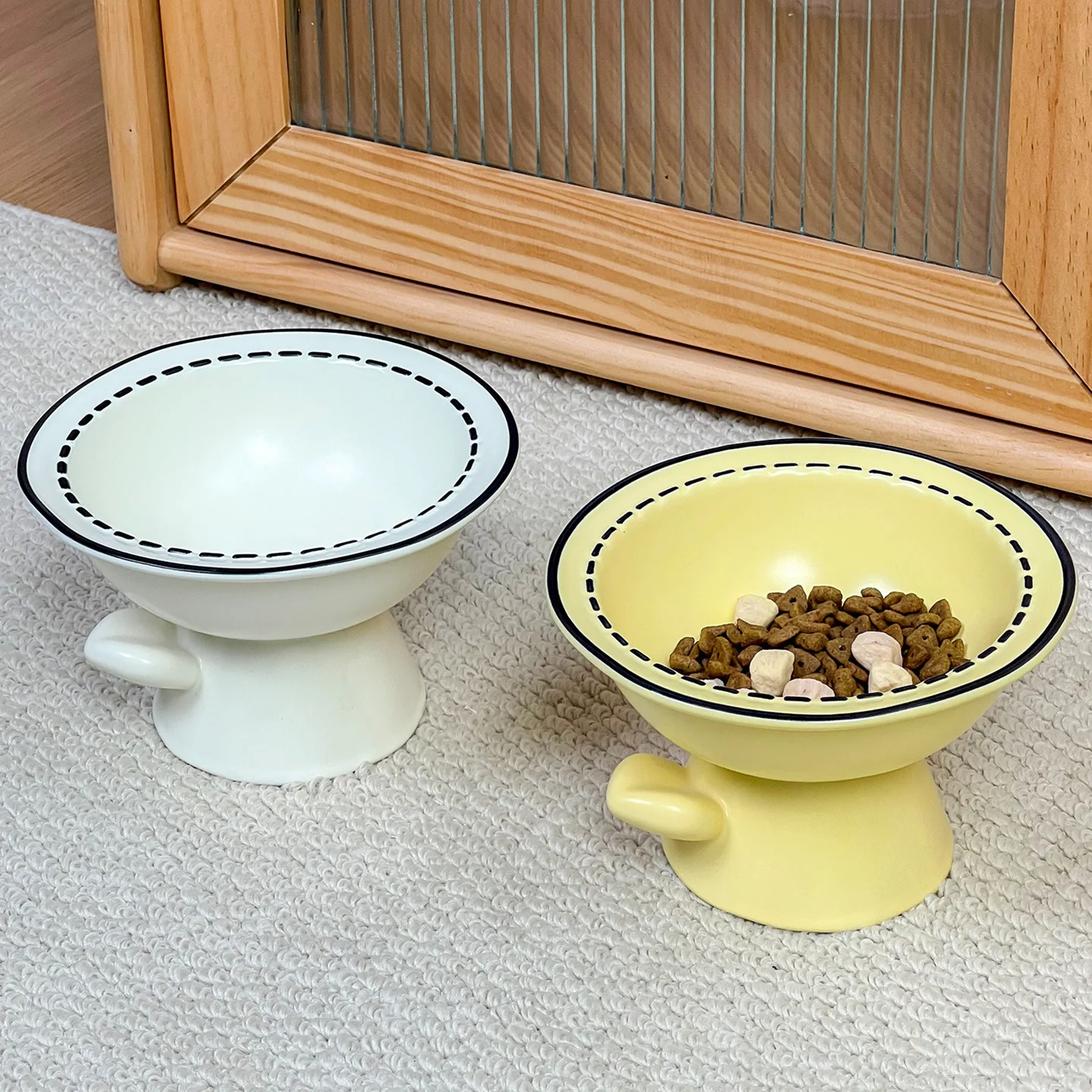 

Керамическая приподнятая миска для кошек, двойная чаша для корма для домашних животных, защита шеи для кошек и собак