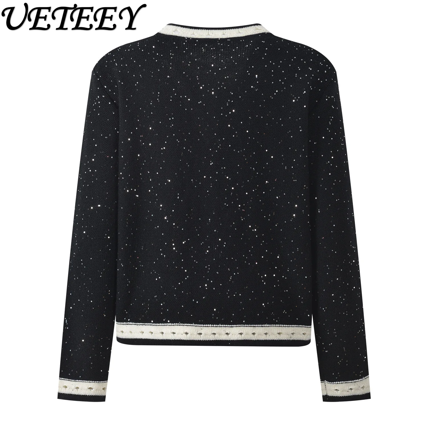 Herfst Winter Nieuw Ontwerp Geborduurd Kleurblok Ronde Hals Korte Trui Mode Leeftijdverlagend Veelzijdig Gebreid Vest Jas