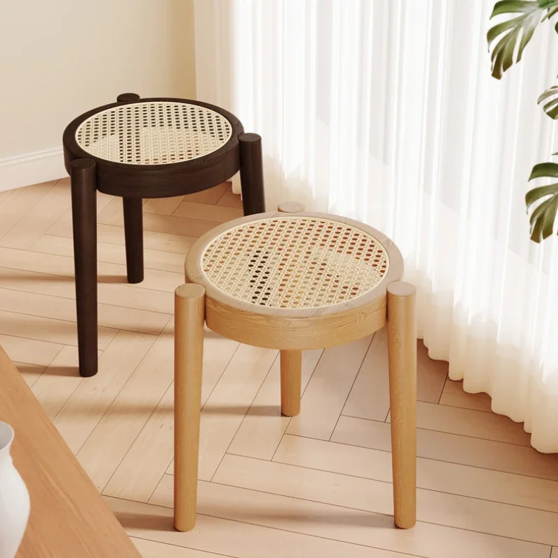 4 Pcs Industrial Stool Rattan Plastic Benches Iron Chair Foot Furniture Home Wooden Nordic Tabouret Design Vintage Small Cadeira