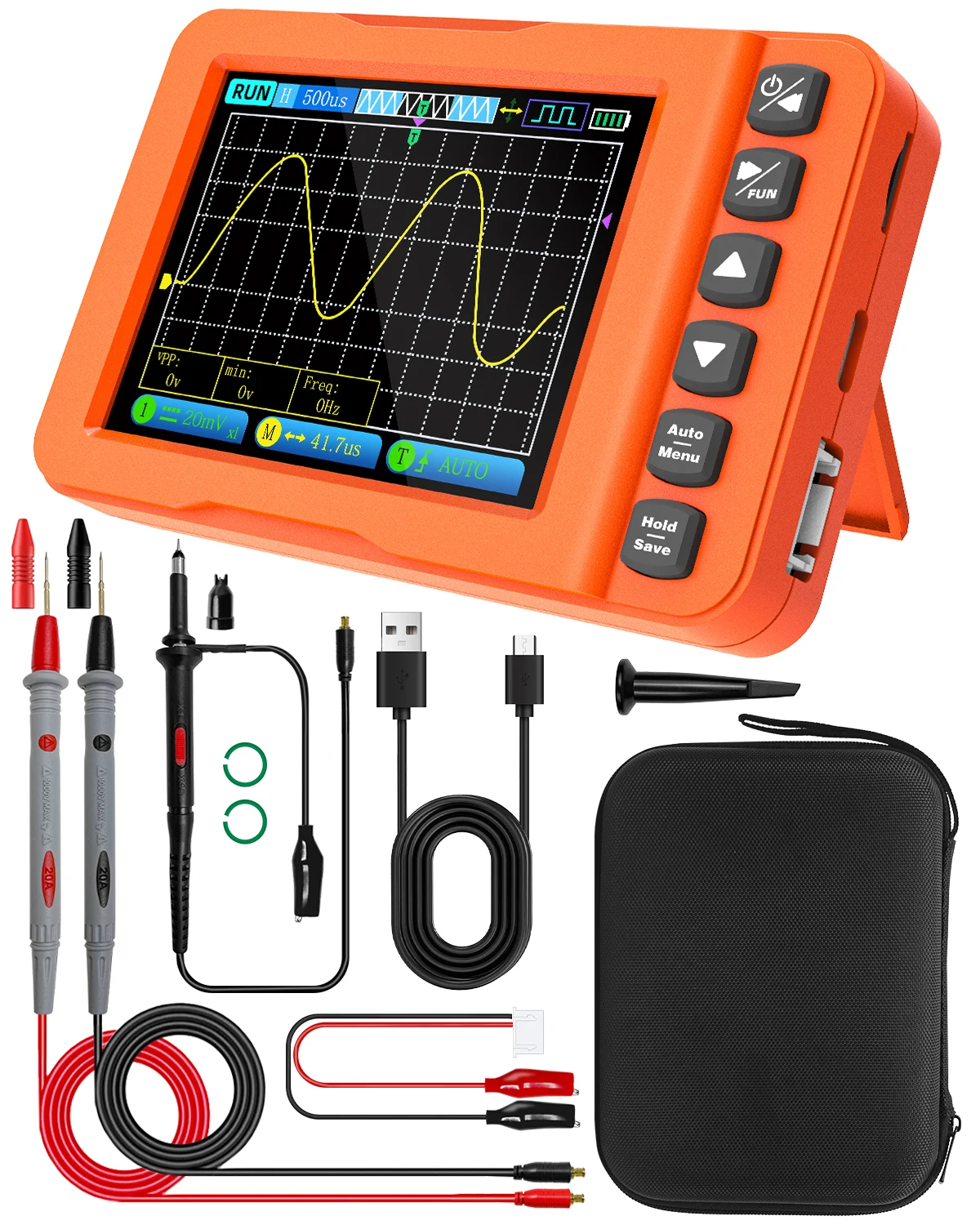 3 in 1 Handheld Digital Oscilloscope Multimeter Signal Generator 3.2in IPS 15MHz 60MS/s Circuit Automotive Repair Tester