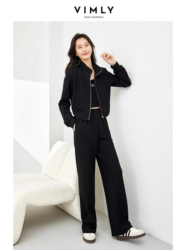 Vimly Black Three Piece Suit for Women Zipper Jacket Tank Top Sweatpants 2024 Spring Tracksuit Women New in Matching Sets M5021