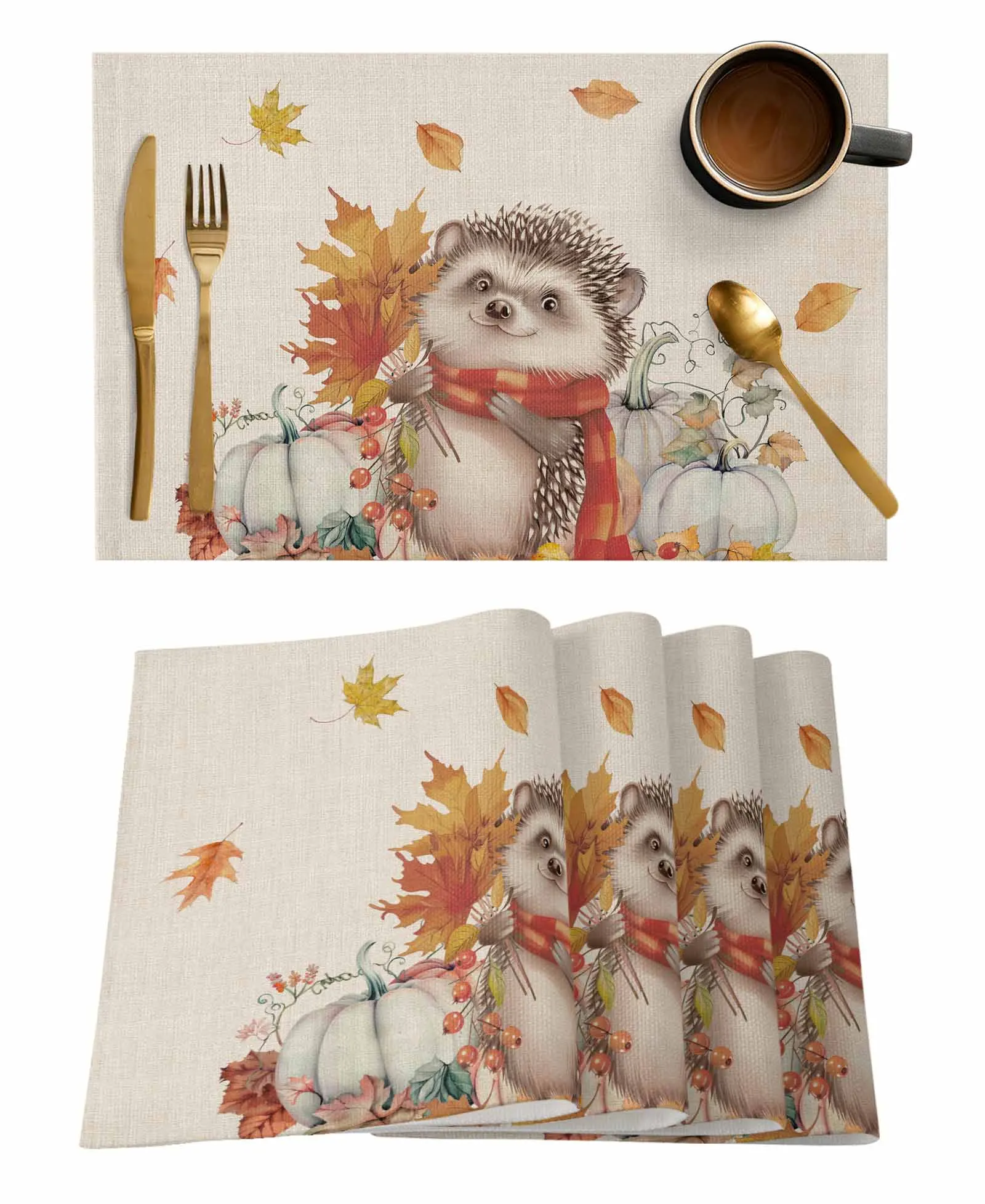 Thanksgiving Pumpkin Hedgehog Leaves Pine Cones Table Runner Decoration Home Decor Dinner Table Decoration Table Decor