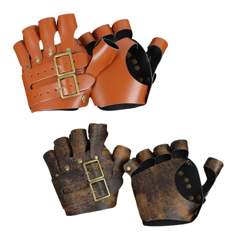 

Steampunk Faux Leather Fingerless Gloves Vintage Adventure Riding Gloves for Rock Bands Accessories Leather Look Gloves