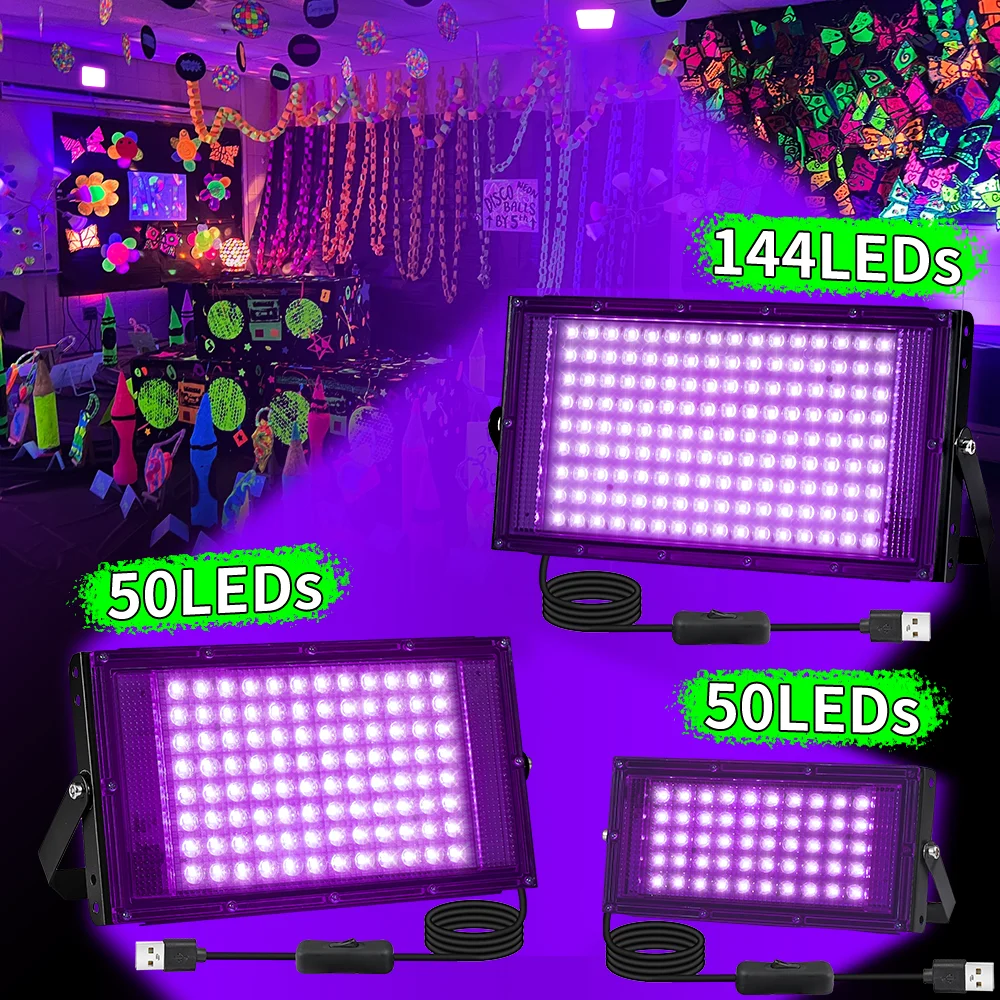 UV Black Light 50/96/144 LEDs USB Powered Party Festival Ambient Light 1/2/3 Pcs Optional