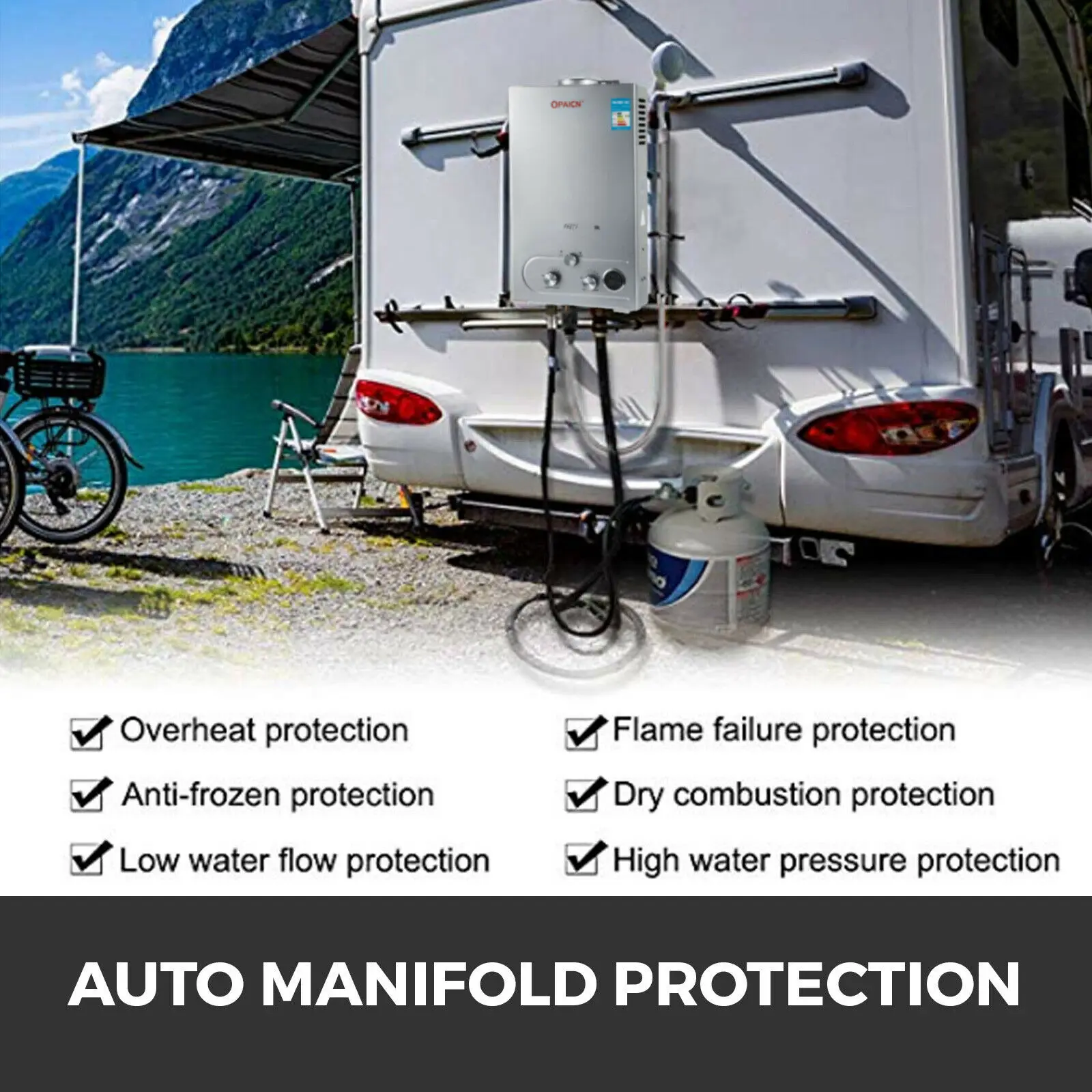 عملي 12L غاز البترول المسال/الغاز الطبيعي المحمولة الغاز سخان الماء الساخن كامب دش قافلة منزل غسل التخييم