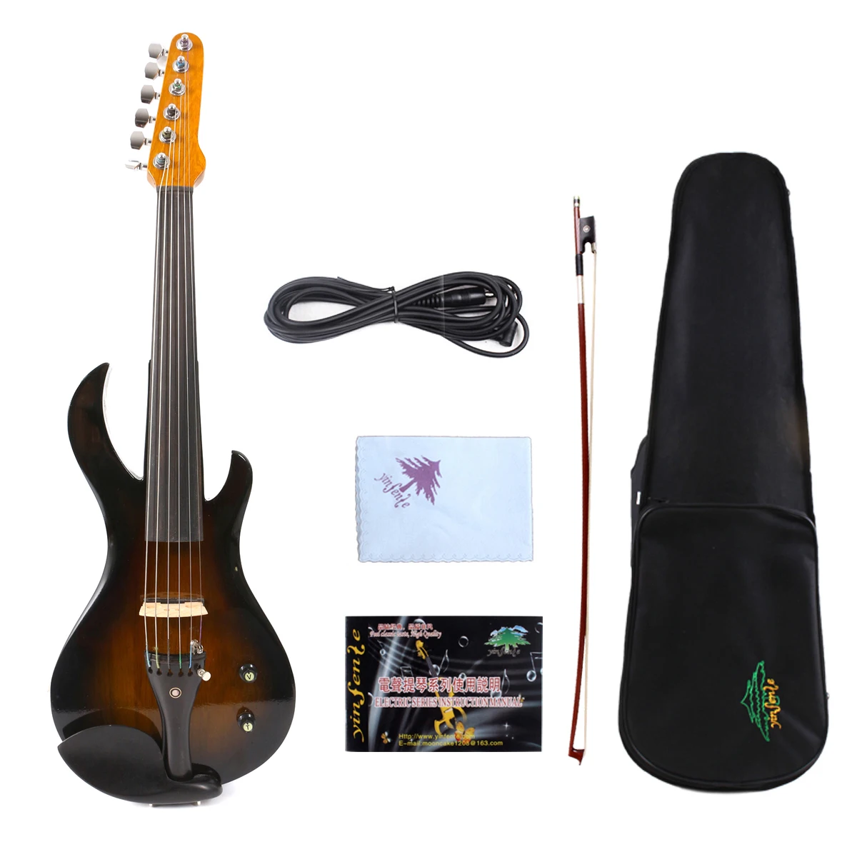 

Yinfente 6 String 4/4 Electric Violin Delicate Maple Body Guitar Shape Yello Center Black Edge Powerful Sound with Accessories