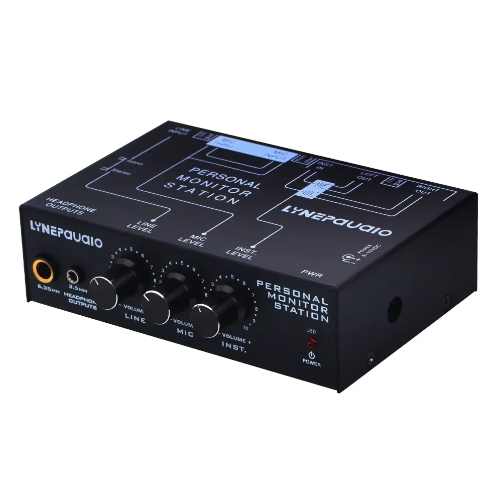 

Professional three-channel stereo microphone mixer, balanced signal output, headphone monitor volume adjustment