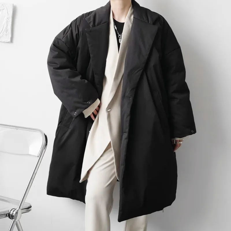 

Warmth Thiened Winter Jaet Men's Coat Sle Casual Faion Warm Windbreaker Long Lapel Overcoat Youth Culture
