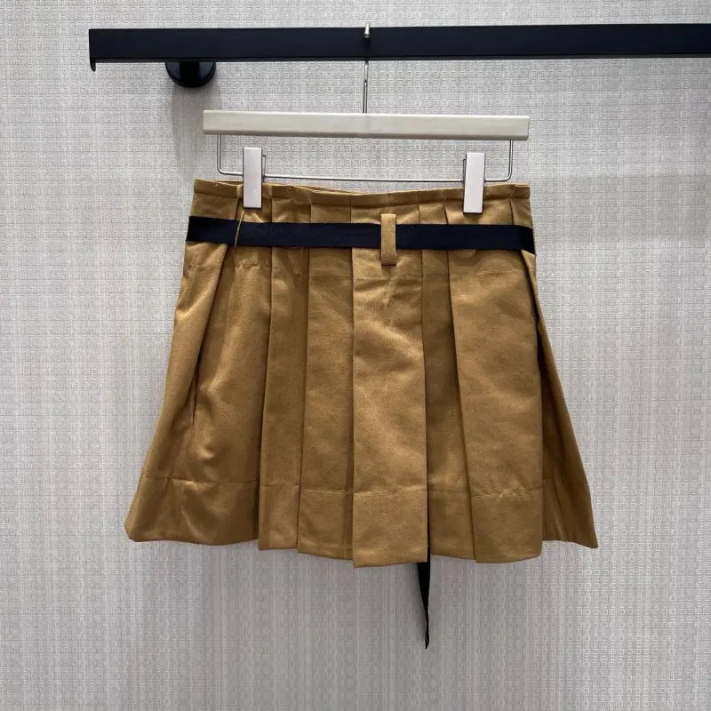 Khaki Cropped Pleated Mini Skirt Women