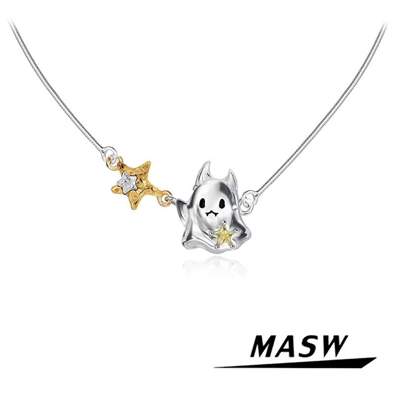 

MASW Original Design Cute Style Happy Party One Layer Star Ghost Necklace For Girl Women Gift Modern Jewelry Daily Wearing