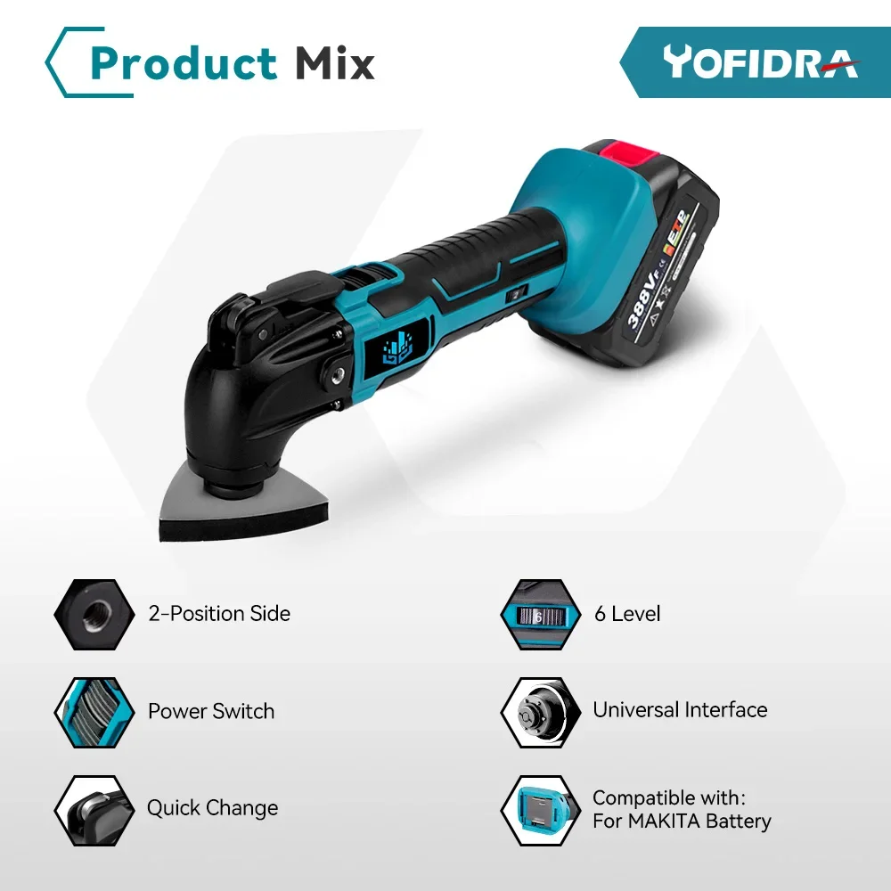 Yofidra-أدوات متعددة التذبذب بدون سلك ، تعديل متغير ، مشذب كهربائي فعال ، أدوات النجارة لماكيتا ، بطارية 18 فولت
